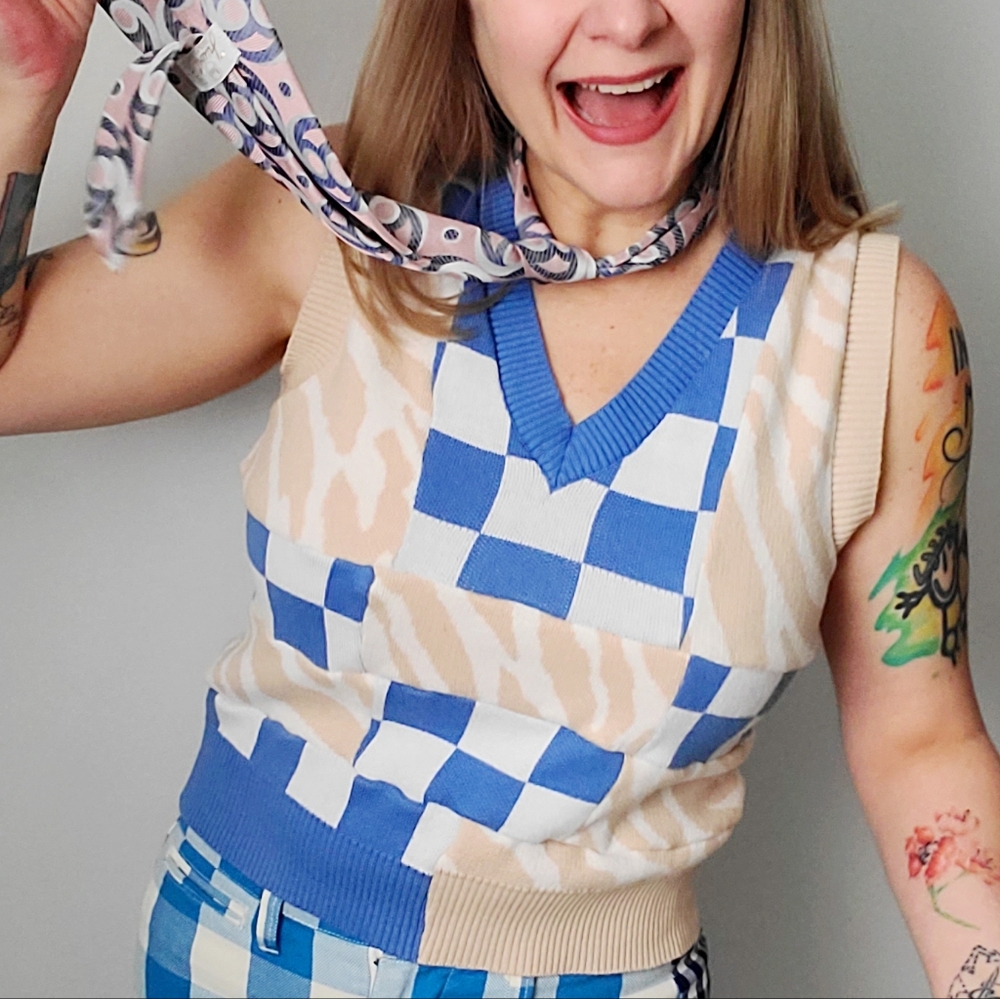 Refashioned Handmade V-Neck Patchwork Sweater Vest (M/L)